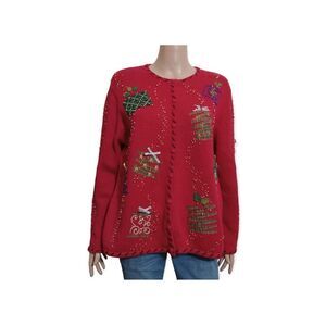 Vintage 90’s Red Christmas Sweater Cardigan Size: L